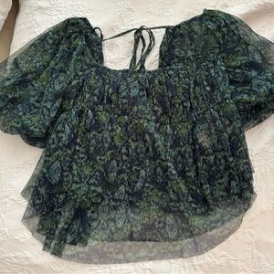 Free People sassy Green and Navy Patterned Women's Top